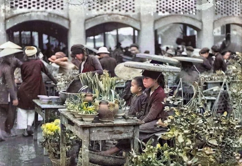 Cảnh chợ tết xưa đậm chất truyền thống