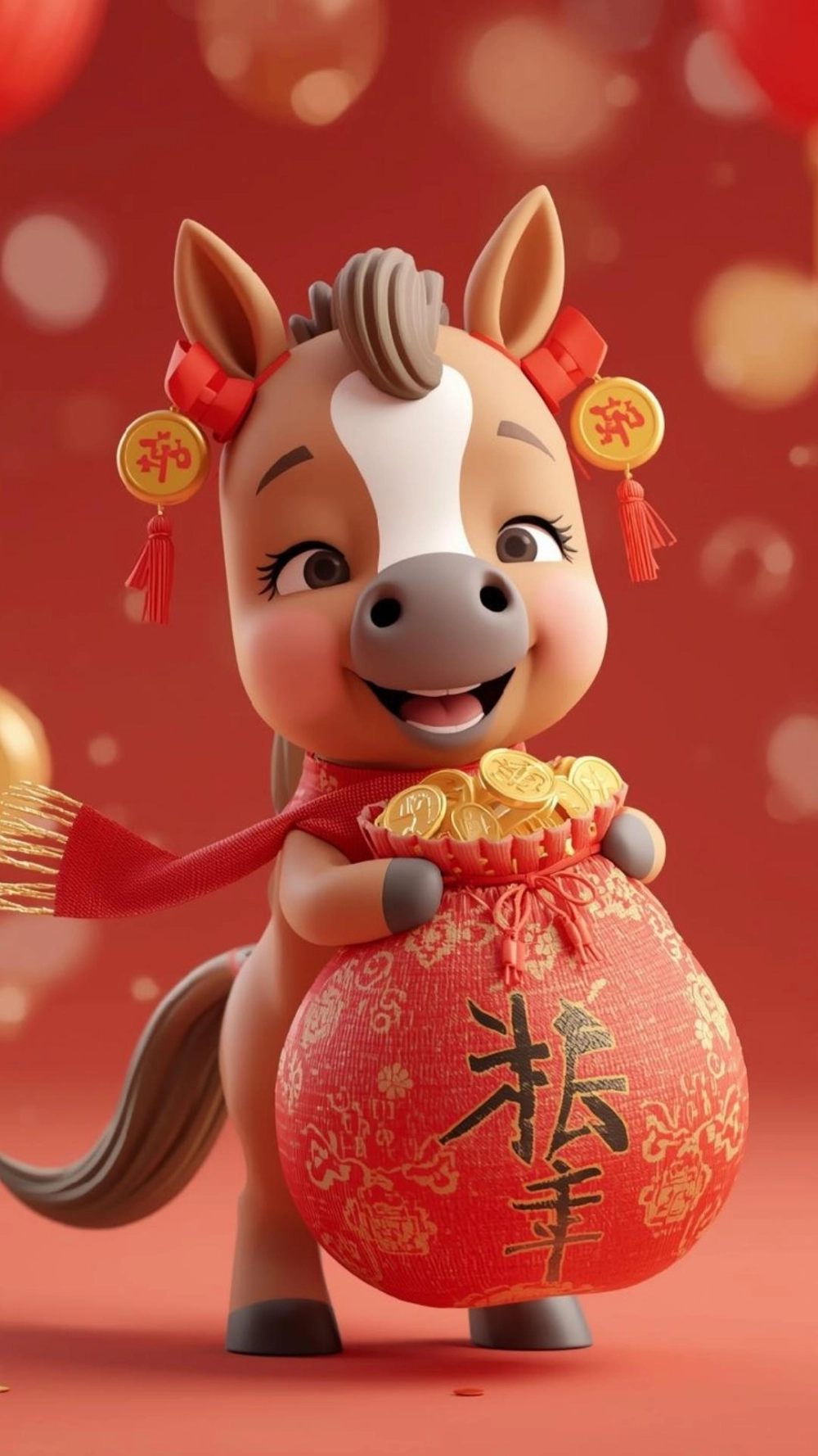 Ảnh ngựa tết 2026 ngộ nghĩnh cầm bao lì xì