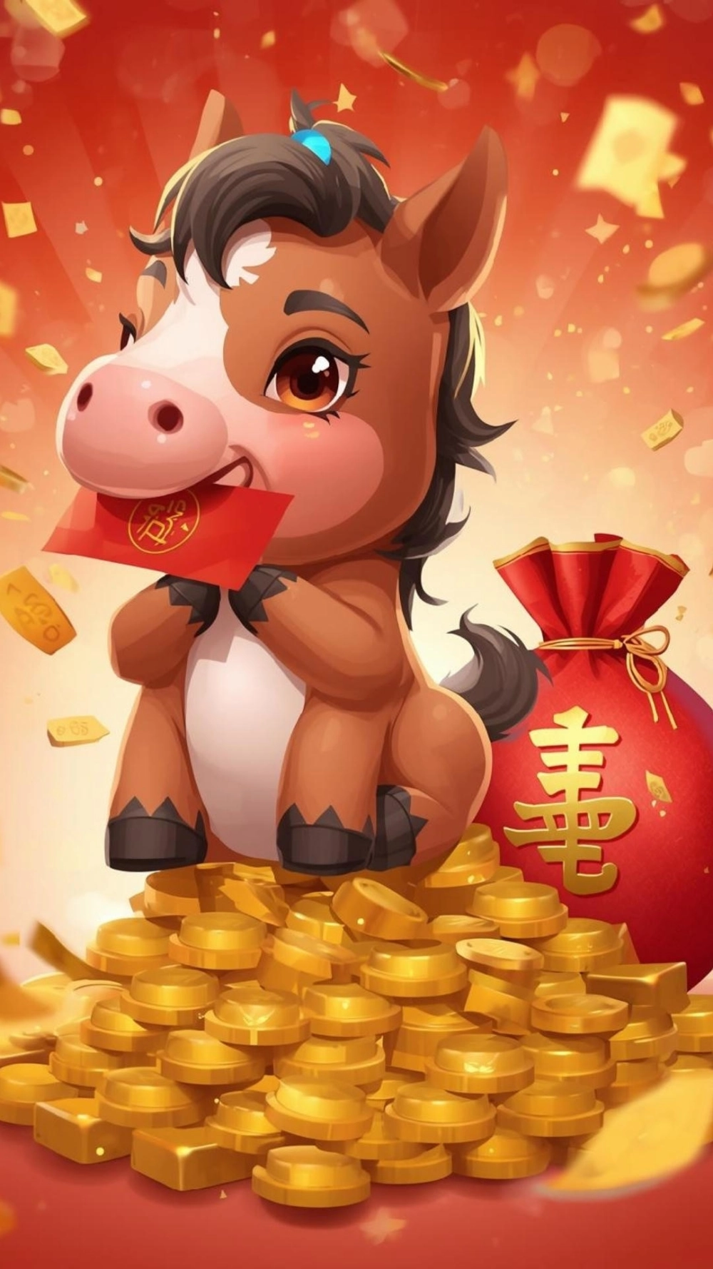 Ảnh ngựa hoạt hình dễ thương đang gặm cỏ