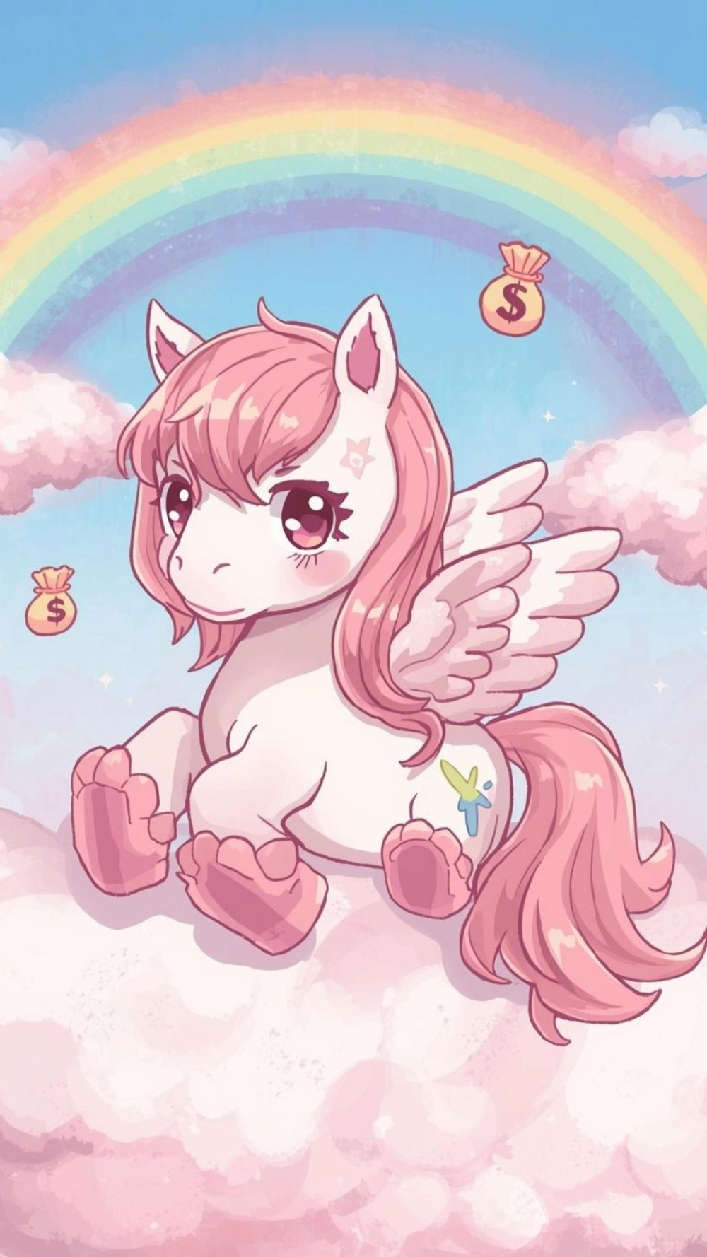 Hình vẽ ngựa chibi dễ thương trên nền cỏ xanh