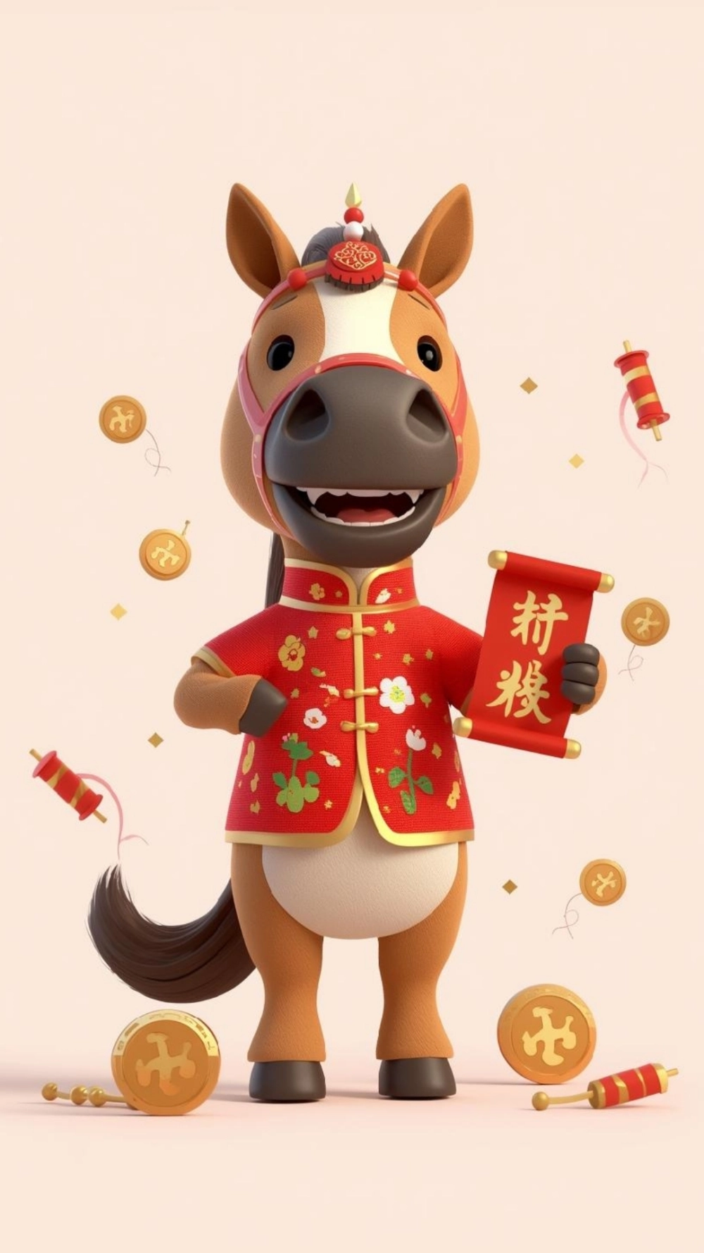 Hình nền ngựa mặc áo dài tết rước lộc