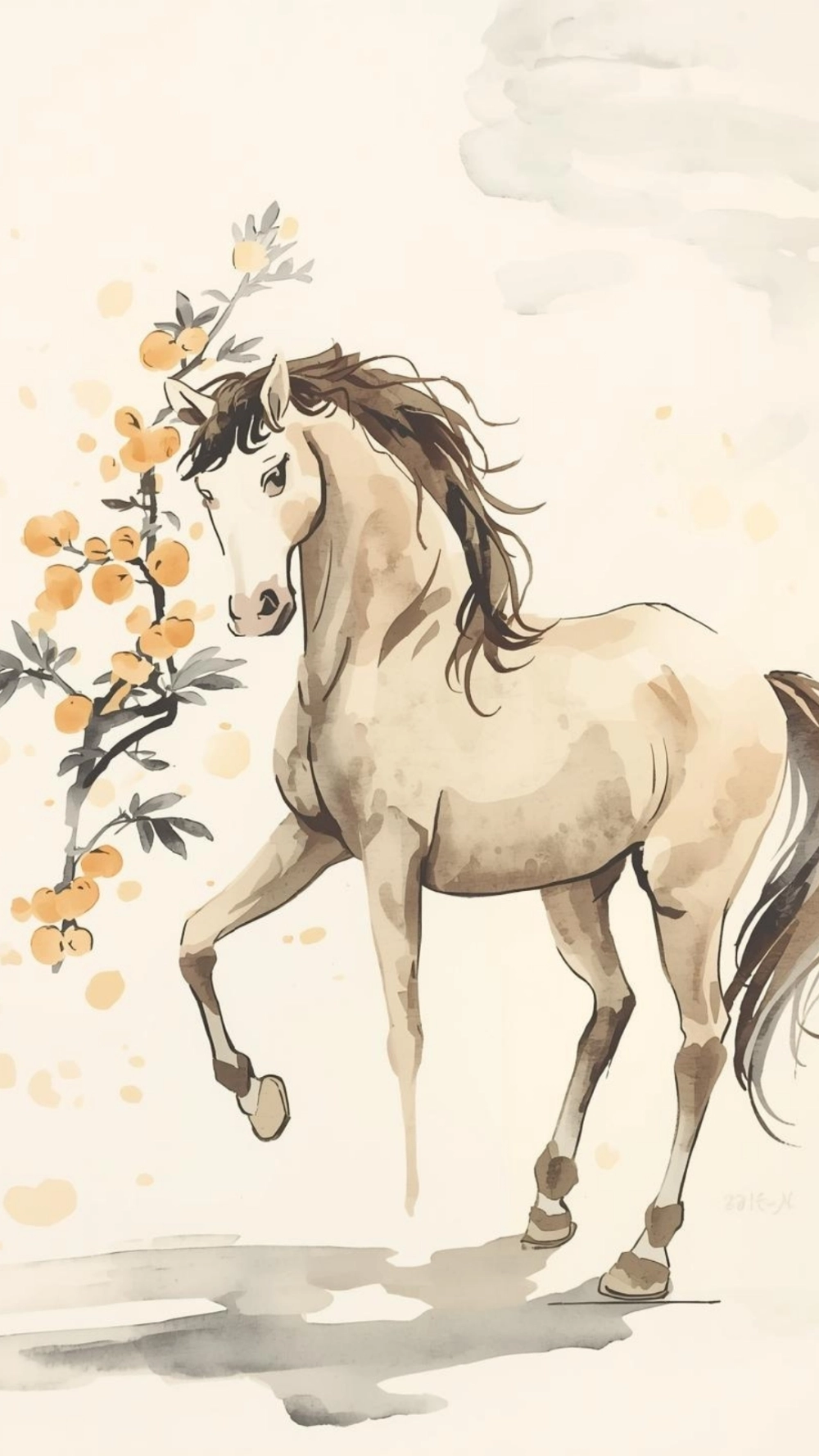 Ảnh ngựa trong vườn mai khoe sắc