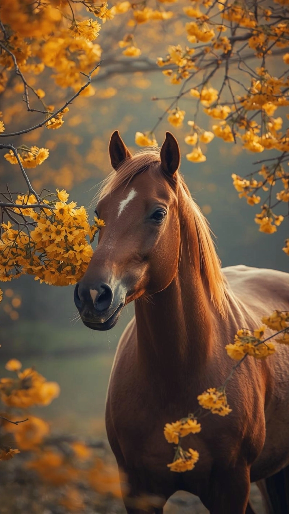 Hình nền ngựa hoa mai vẽ tay độc đáo