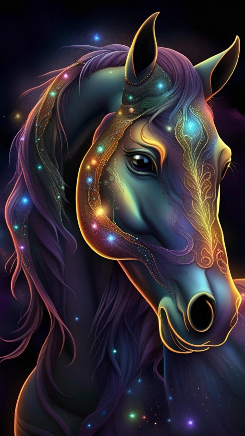 Hình nền ngựa đèn led trang trí cho không gian làm việc