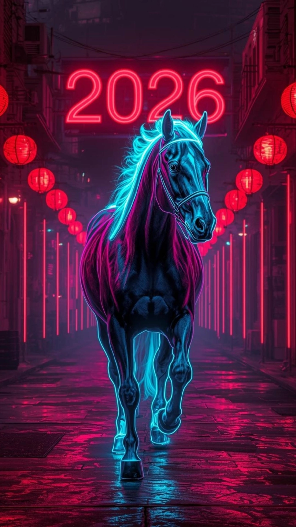 Hình nền ngựa neon light rực rỡ cho màn hình điện thoại