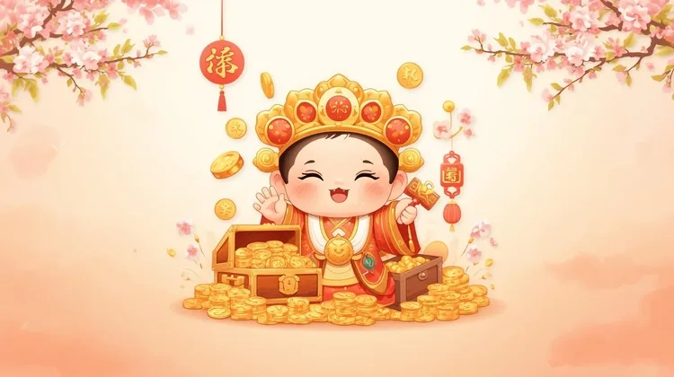 Ảnh thần tài chibi vẽ tay nét mềm ấm áp