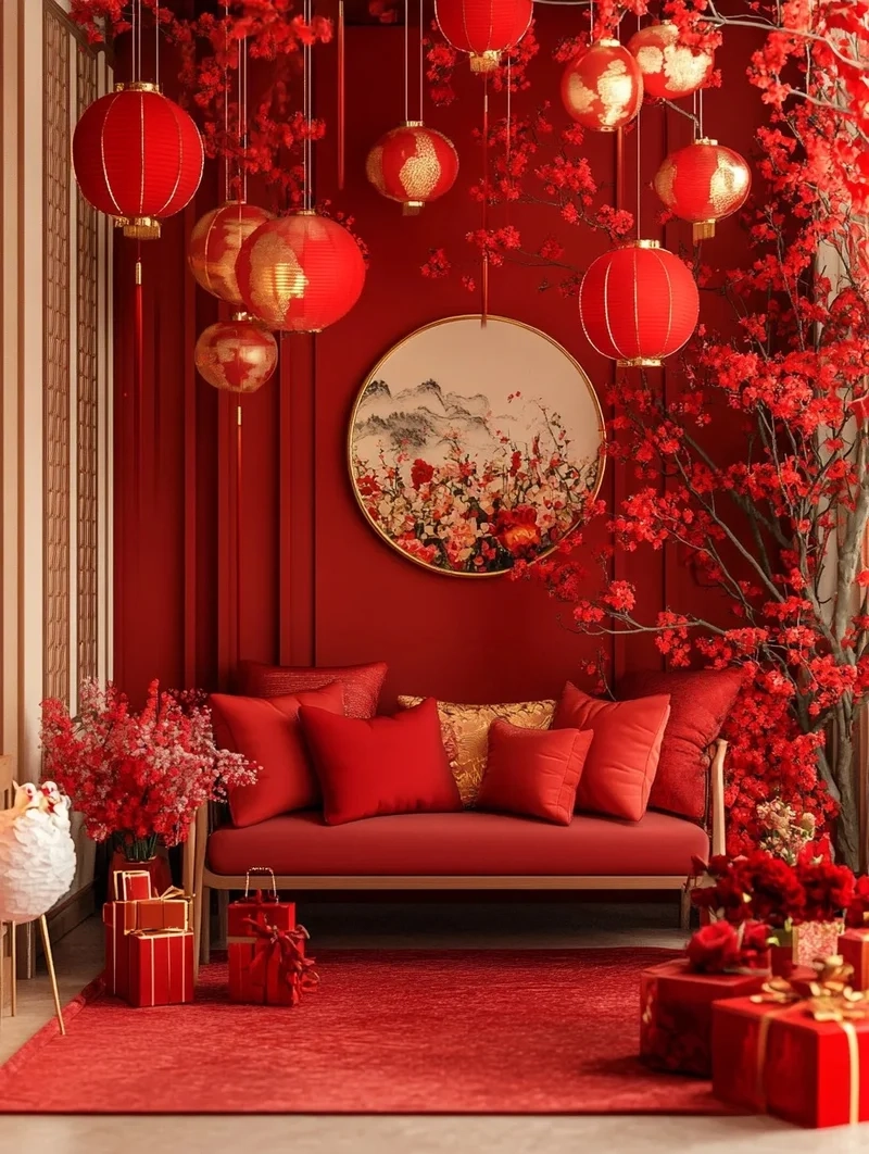 Gia đình quây quần cùng ảnh tiểu cảnh tết gia đình