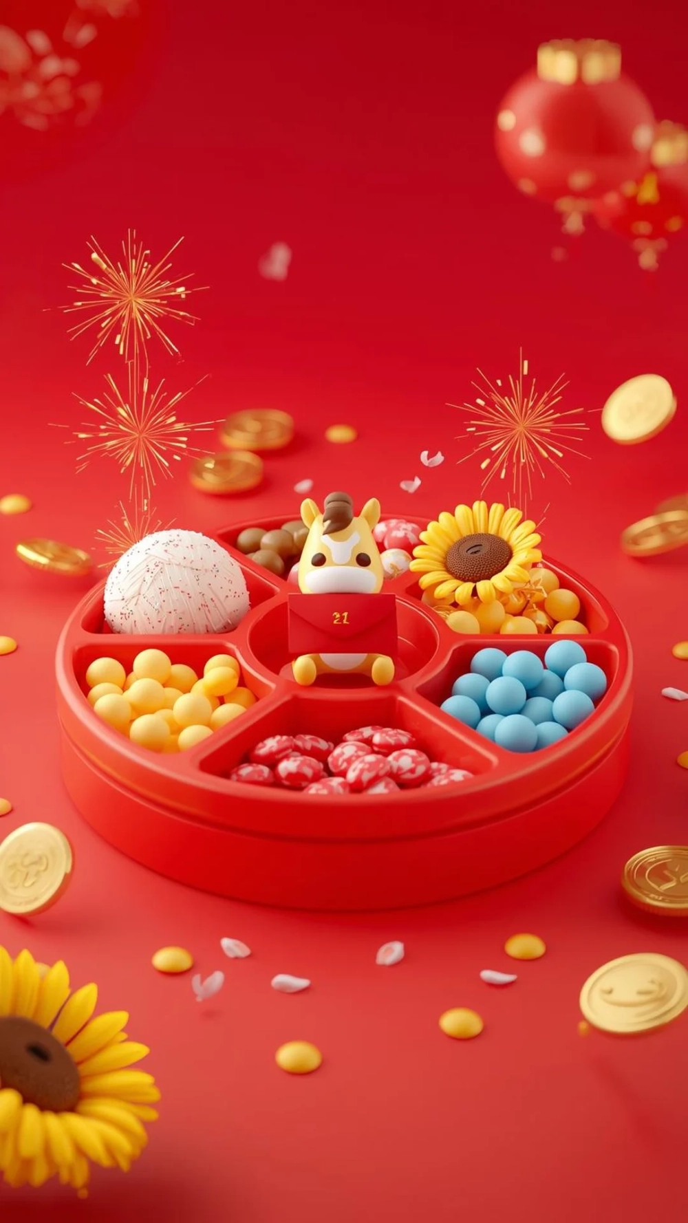 Trang trí phòng Tết đẹp với Hình nền khay mứt Tết decor