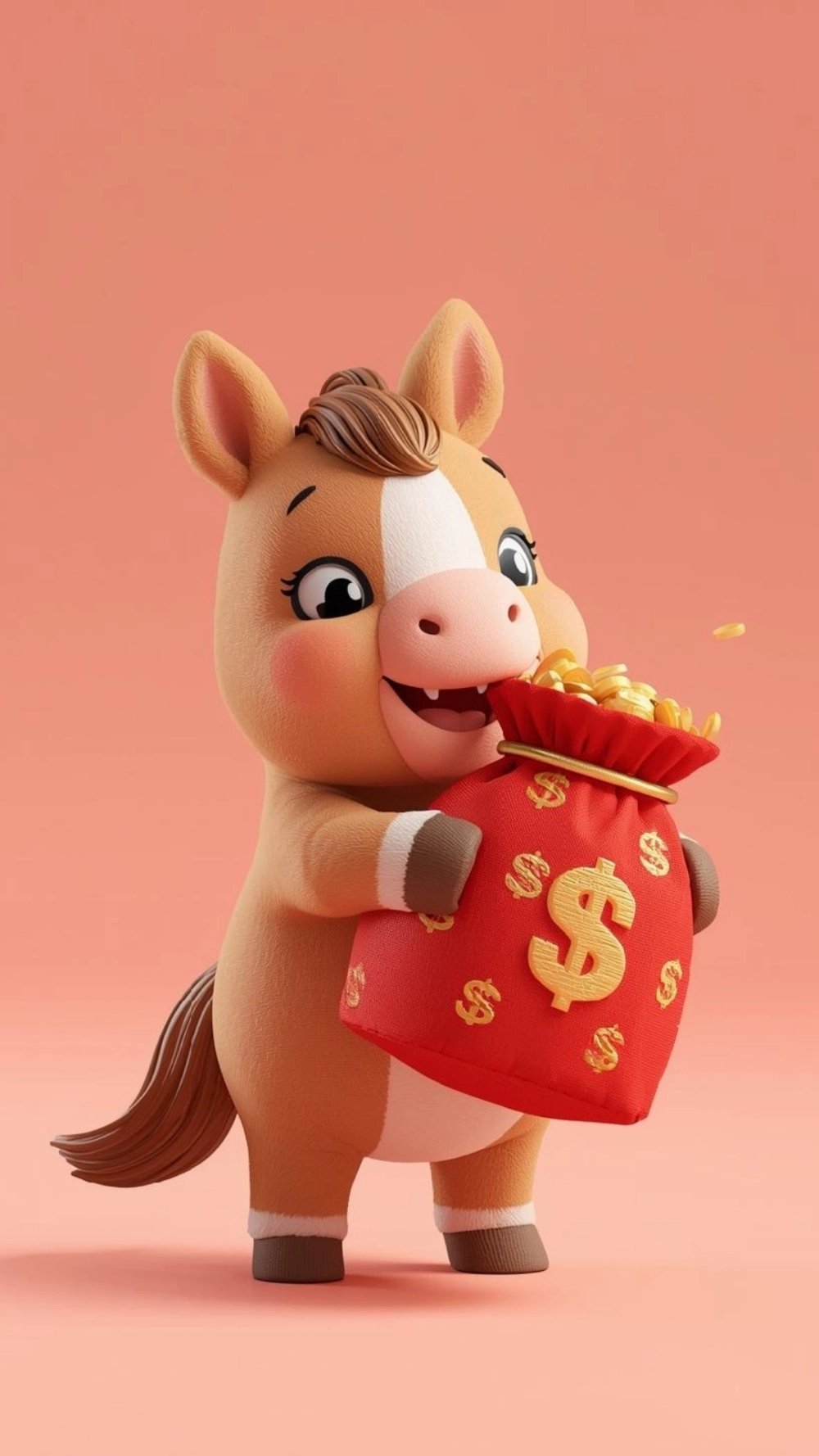 Mẫu ảnh ngựa phi nước đại mang theo túi lộc