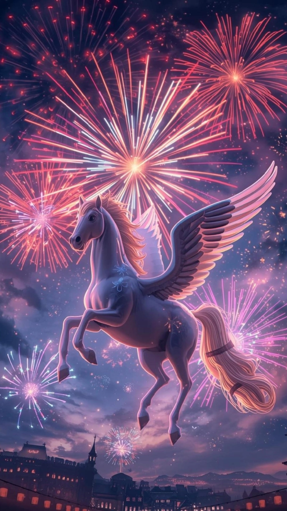 Ảnh ngựa 3d bính ngọ phi nước đại trên đồng cỏ thảo nguyên