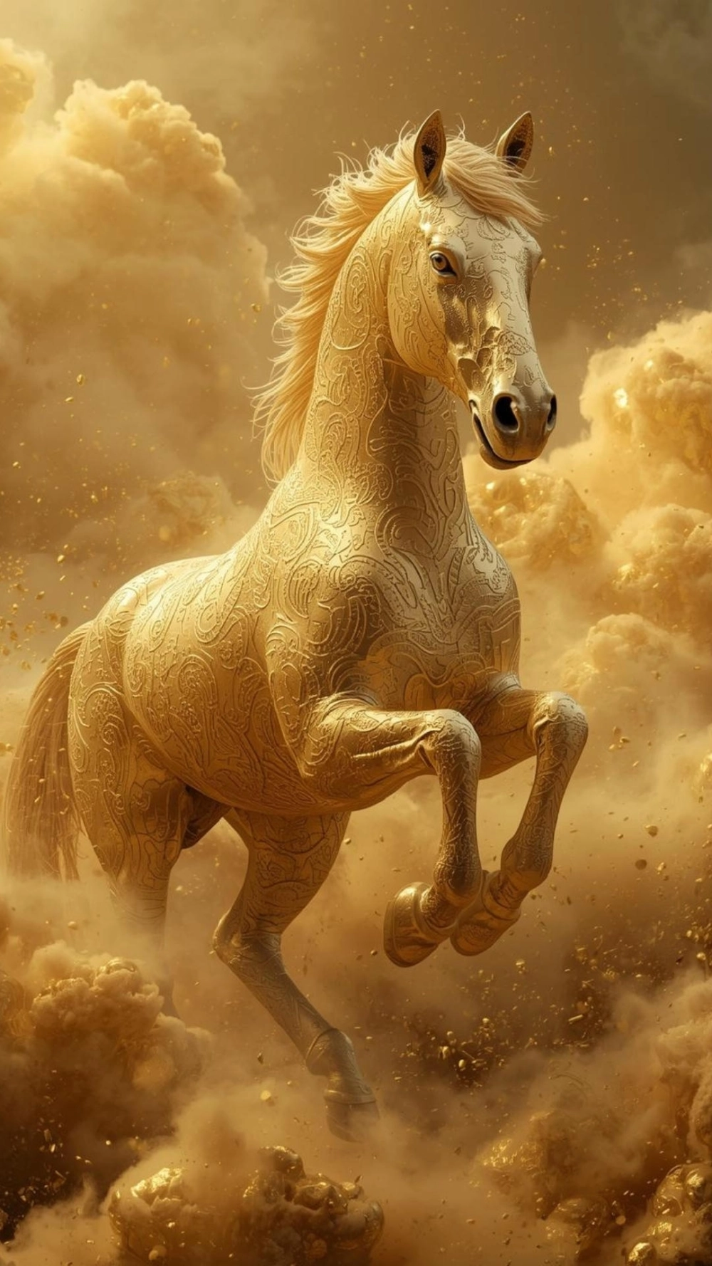Hình nền ngựa kim loại vàng phản chiếu ánh sáng