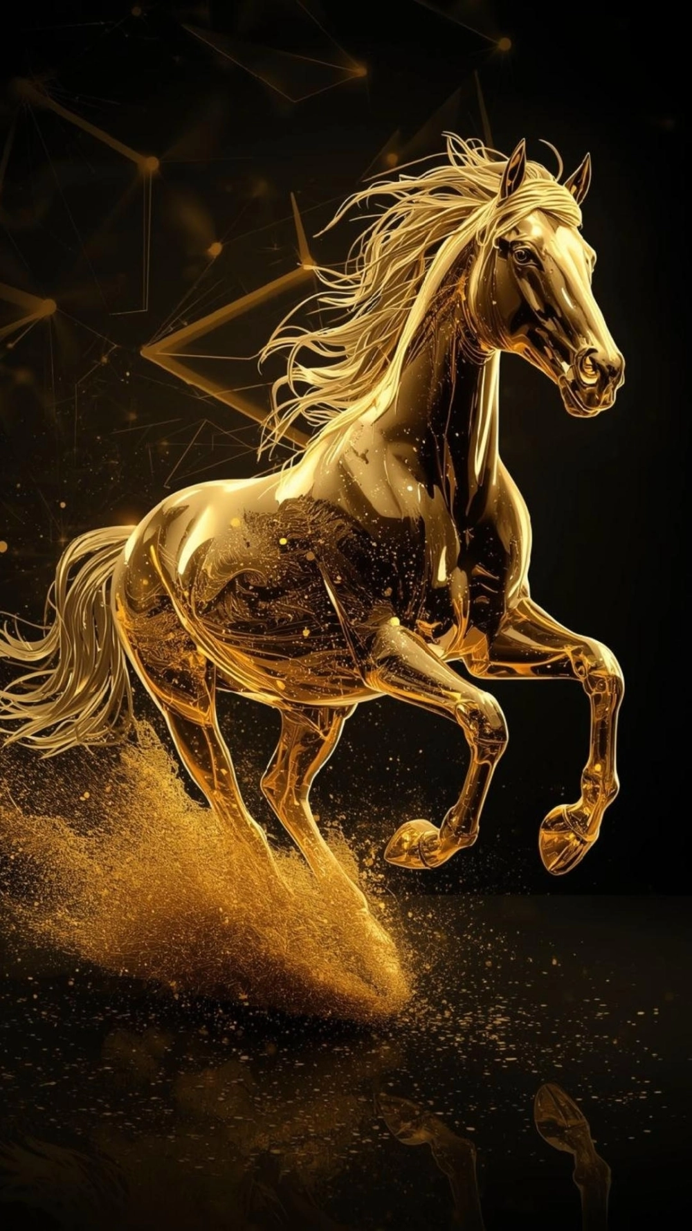 Hình nền ngựa vàng rước lộc trang trí hoa mai