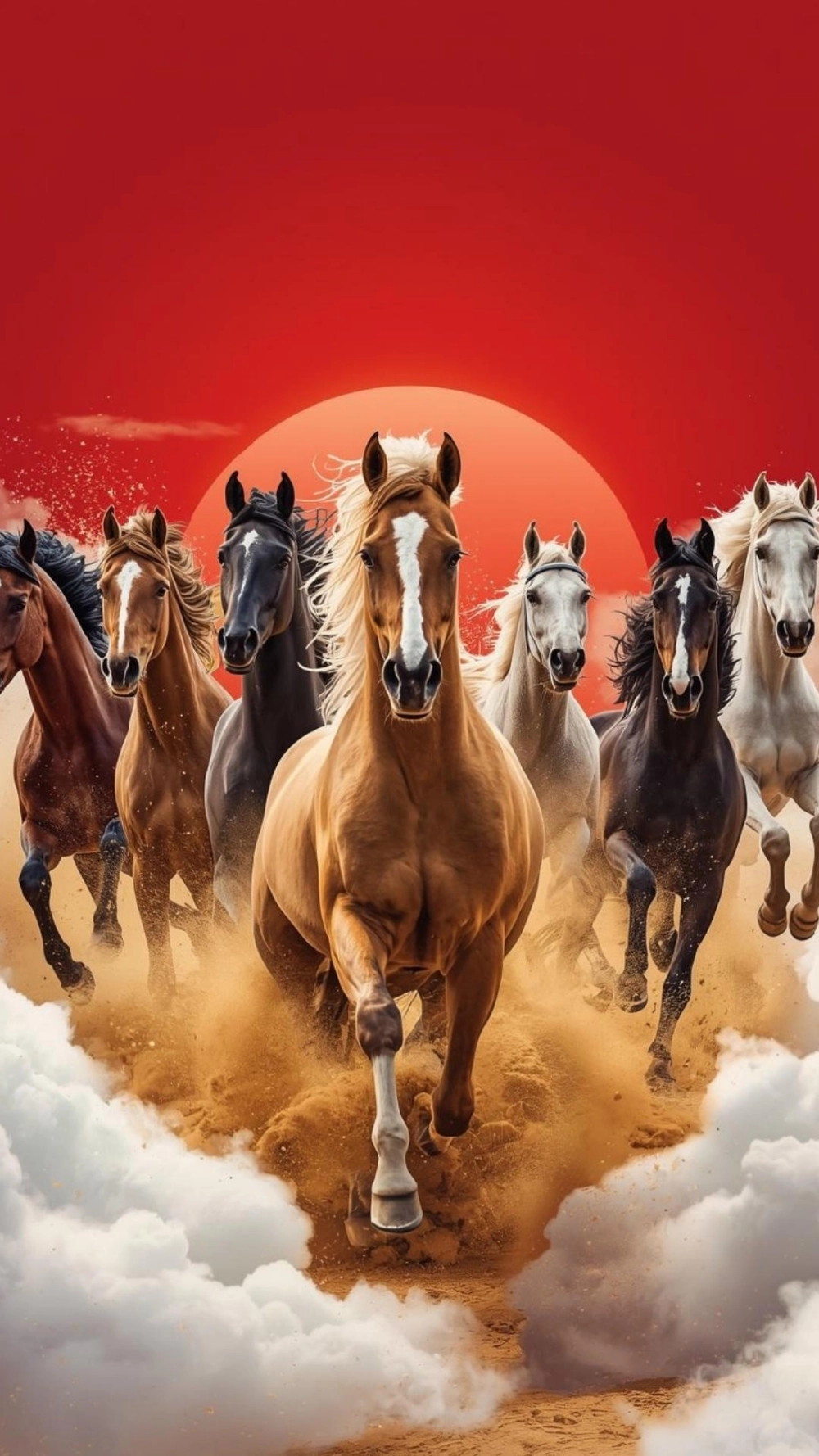 Hình nền ngựa may mắn phát lộc trên nền hoa xuân