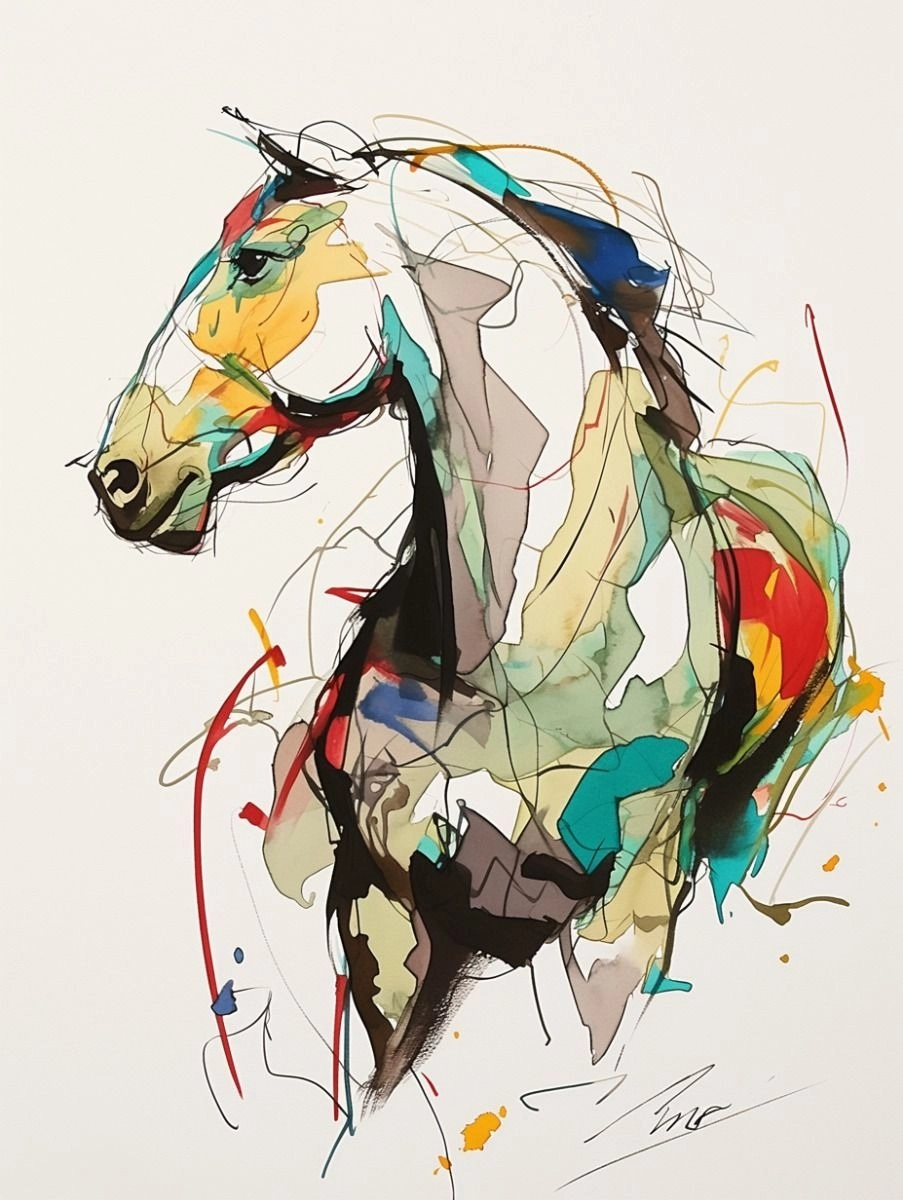 Hình nền ngựa tết phong cách thủy mặc tung vó giữa mây trời