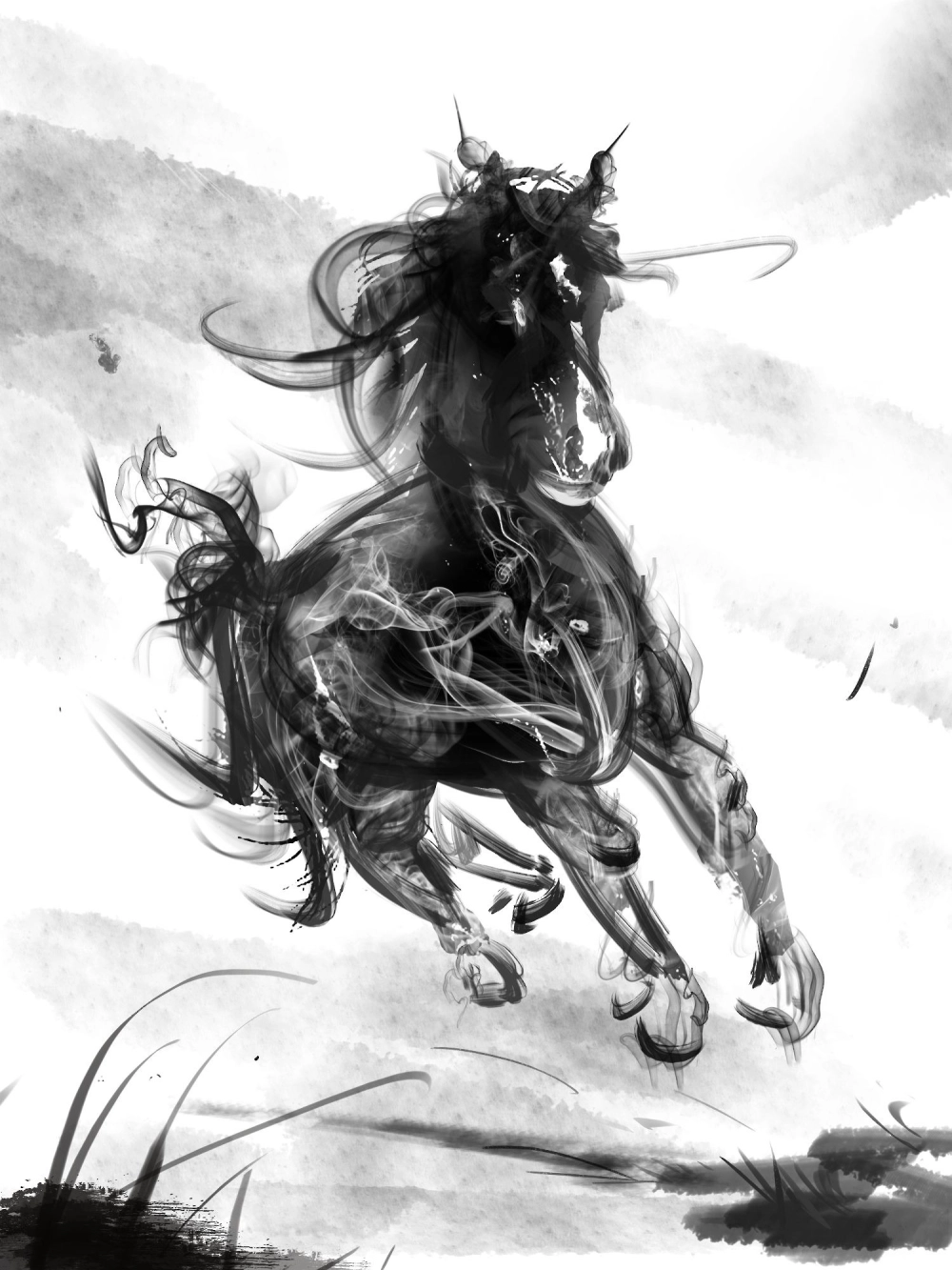 Ảnh ngựa thủy mặc phong thủy chiêu tài rước lộc