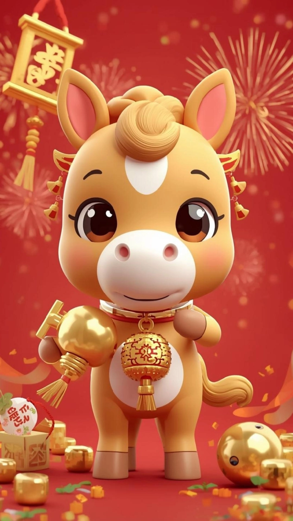 Hình nền ngựa vàng kéo hũ vàng đầy ắp tiền tài