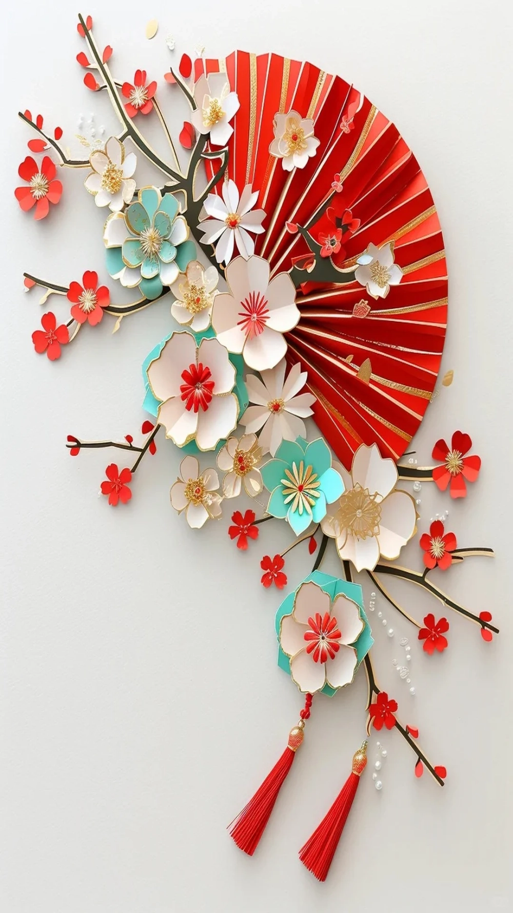 Văn hóa Việt hiện rõ qua Hình nền quạt giấy đỏ văn hóa Việt