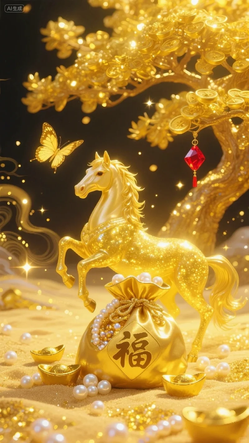 Chọn hình nền ngựa vàng tài lộc cho năm mới