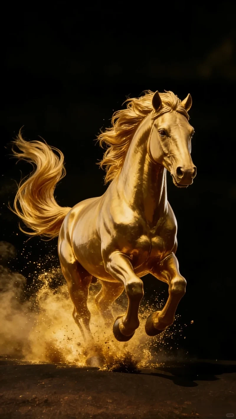 hình nền ngựa vàng tài lộc cho không gian số