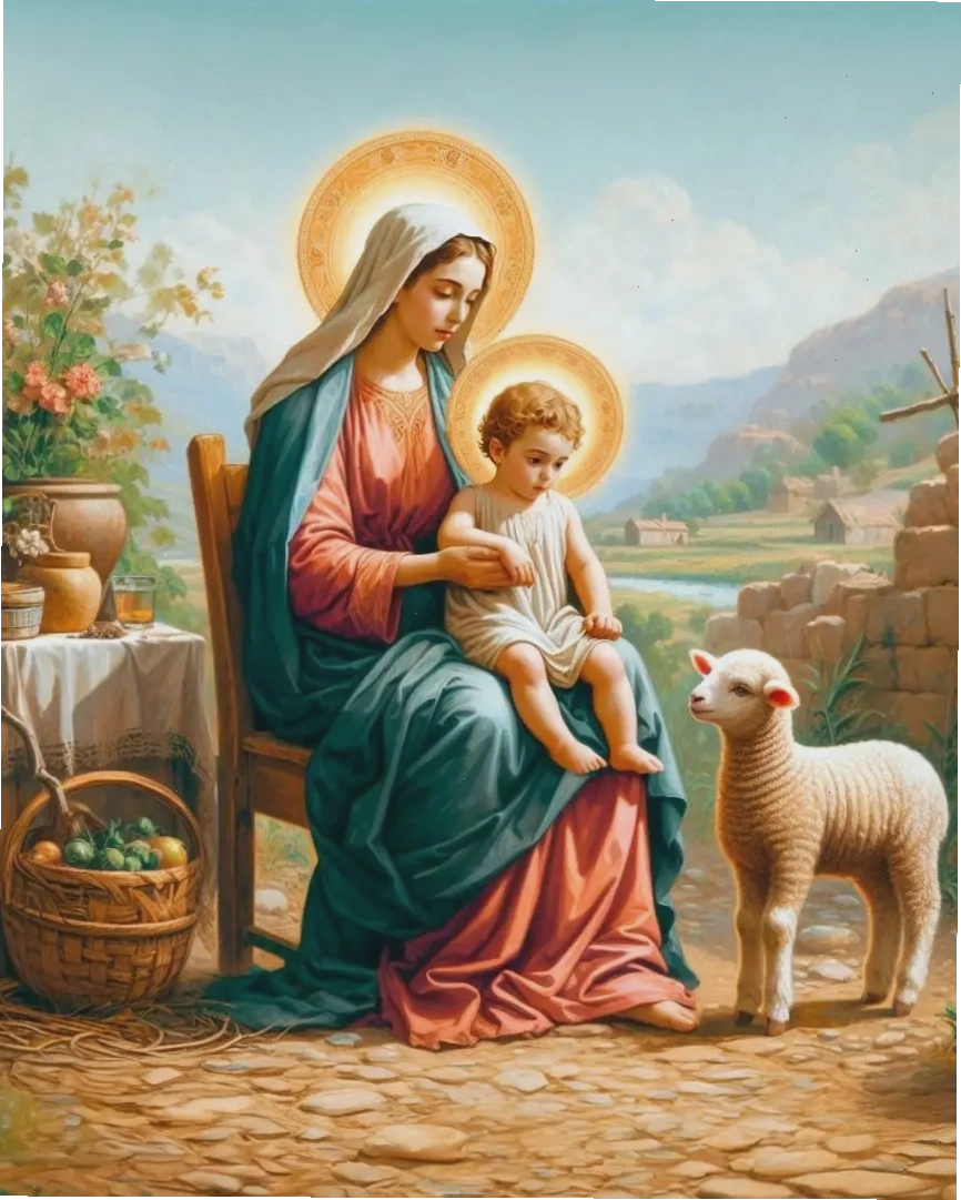 Ảnh Đức Maria bế chúa con, thể hiện tình mẫu tử thiêng liêng