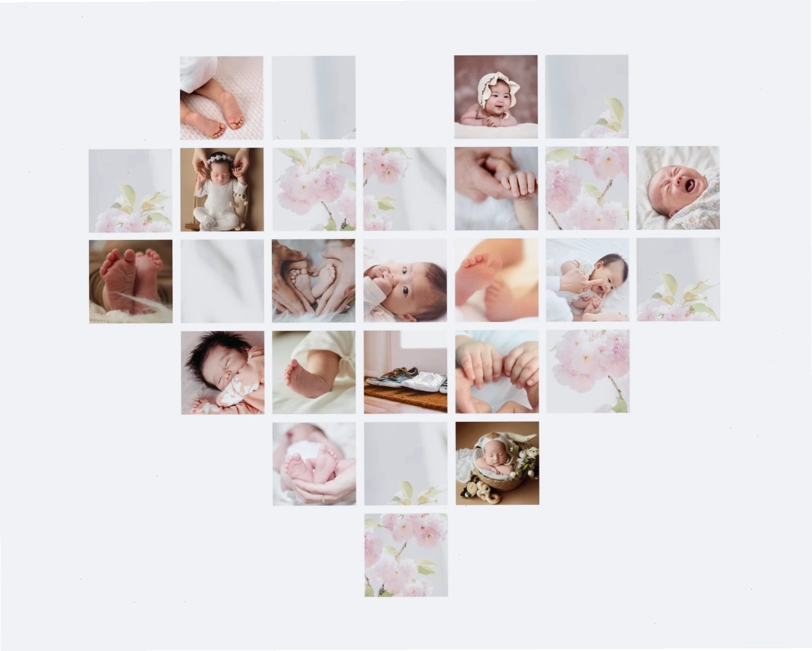 Ảnh ghép Màu trắng và Hồng Hình trái tim