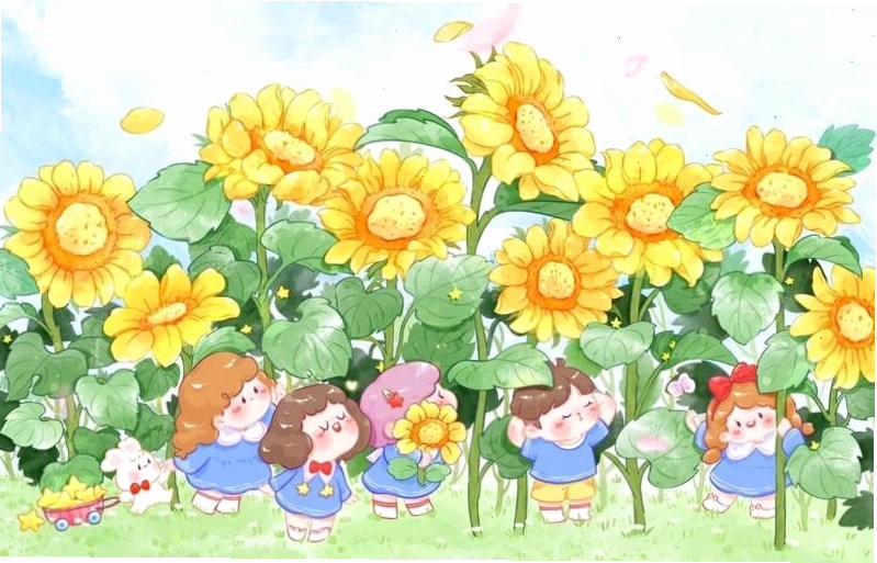 Ảnh hoa hướng dương anime với phong cách vẽ màu nước nhẹ nhàng
