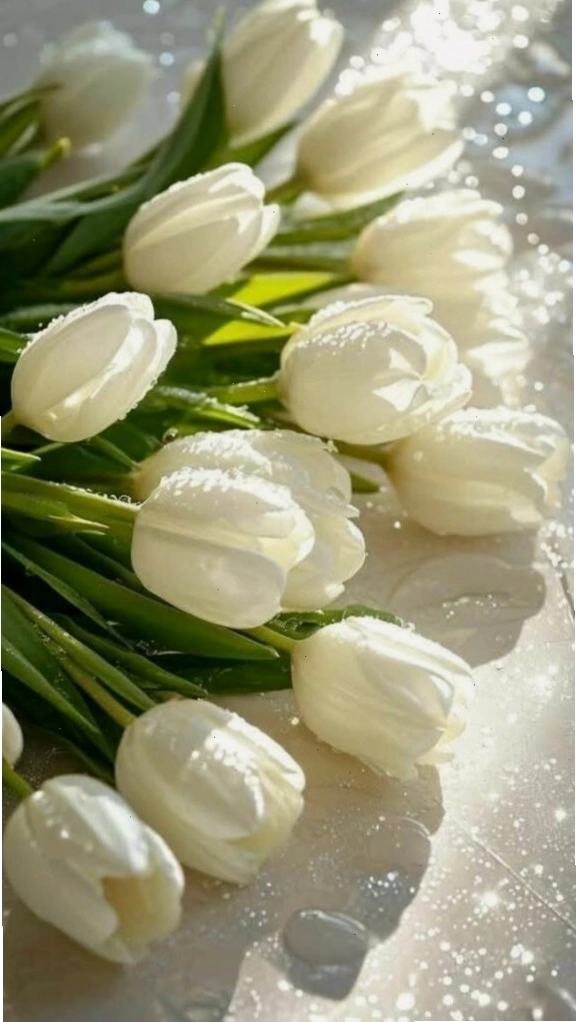 Bố cục hình nền hoa tulip xanh tối giản, hiện đại