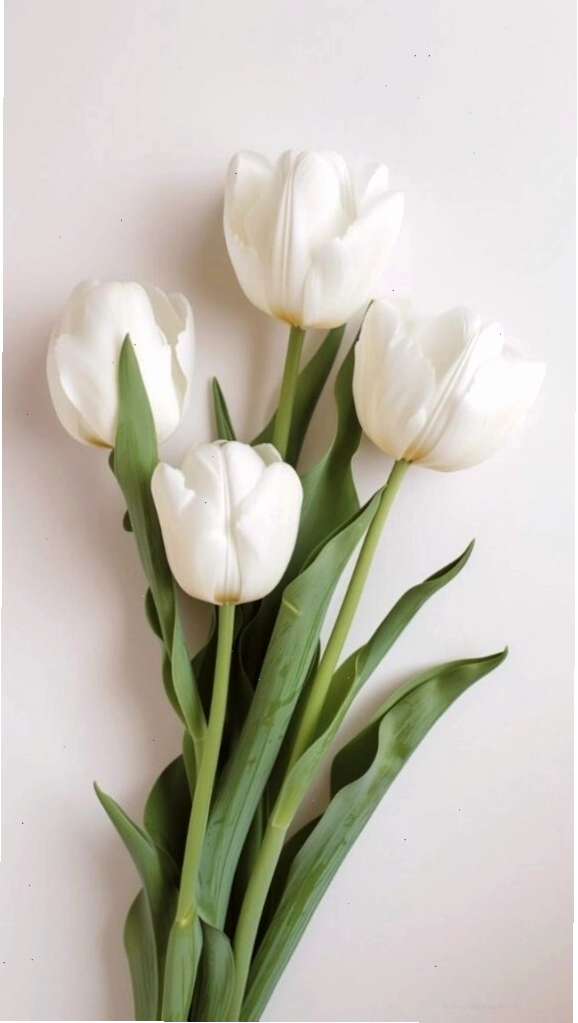 Bông hoa tulip trắng nổi bật trên nền xanh mướt của lá