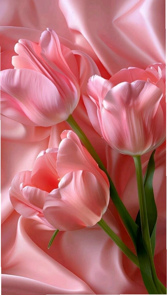 Cánh hoa tulip hồng lụa mềm mại dưới ánh sáng dịu nhẹ