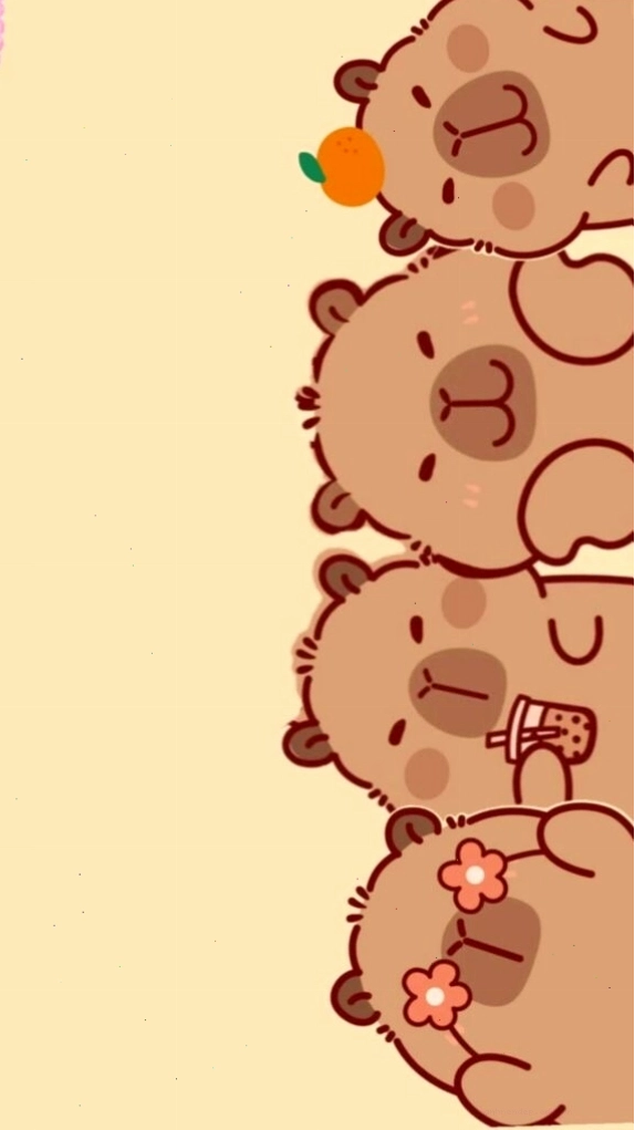 Capybara xếp hàng vô tri, đáng yêu làm hình nền điện thoại