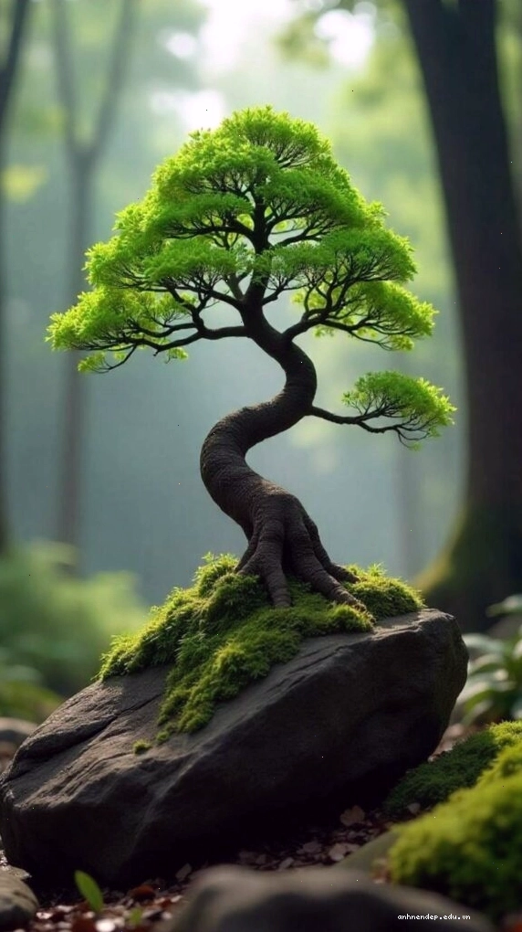 Cây bonsai xanh tốt tượng trưng cho sự phát triển và tài lộc
