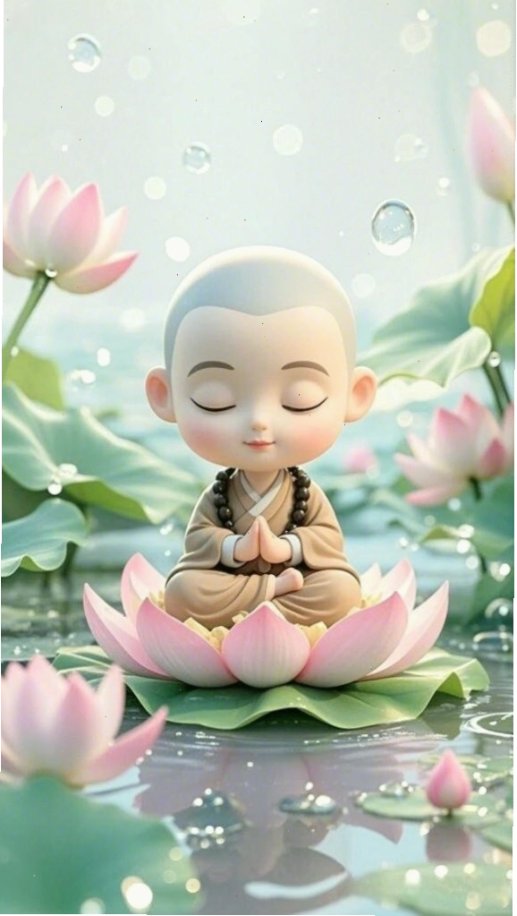 Chú tiểu ôm đóa sen, lòng tràn đầy sự an lạc