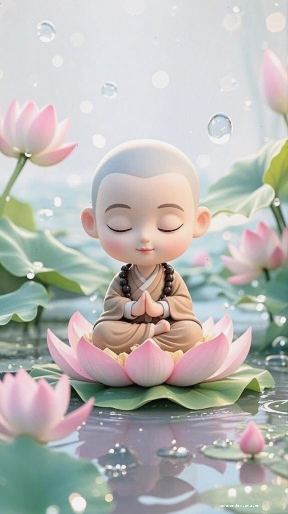 Chú tiểu ôm đóa sen với lòng an lạc