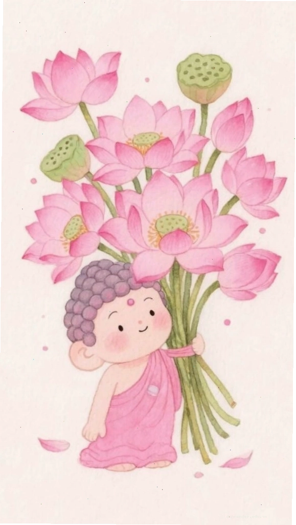 Chú tiểu ôm phúc, sen tươi thắm