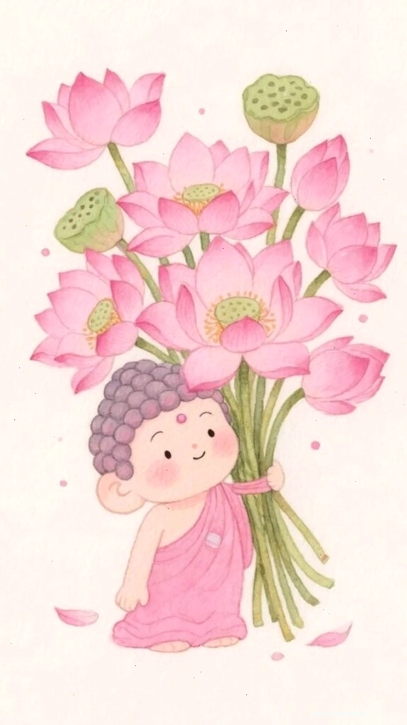 Chú tiểu ôm phúc, sen tươi thắm