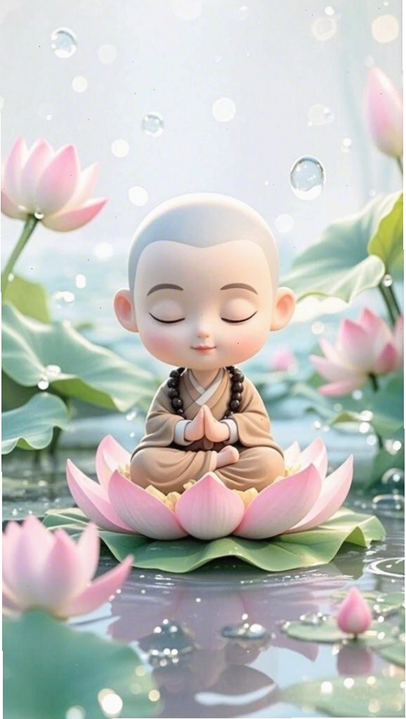 Chú tiểu ôm sen, lòng an lạc