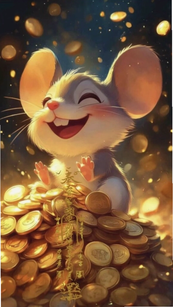Chuột cười rạng rỡ bên kho báu, hình nền 12 con giáp hot tiktok