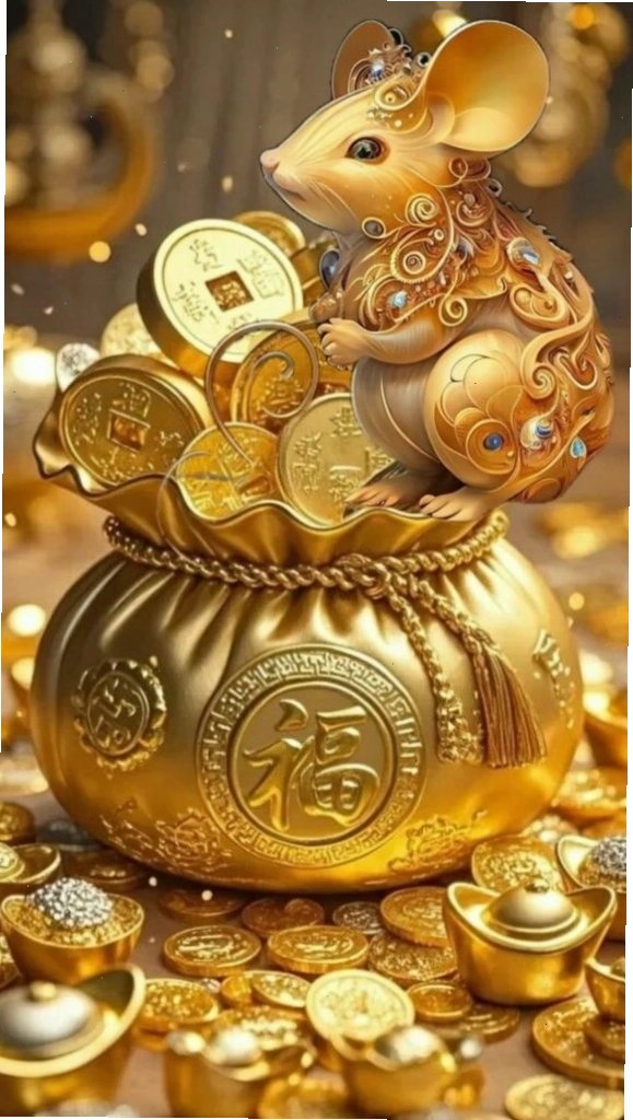 Chuột vàng cưỡi tiền xu phát tài