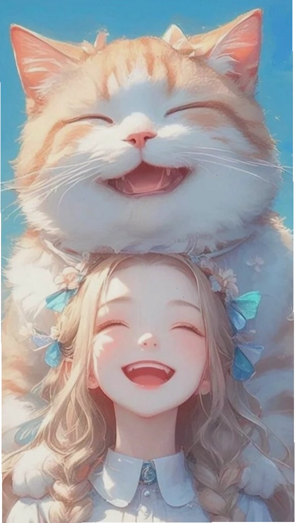 Cô gái đội mèo cam cười tươi tắn