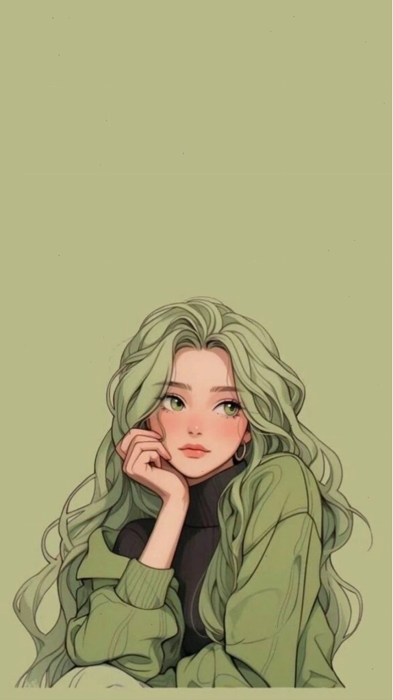 Cô gái tóc xanh rêu ngồi chống cằm với ánh mắt mơ màng