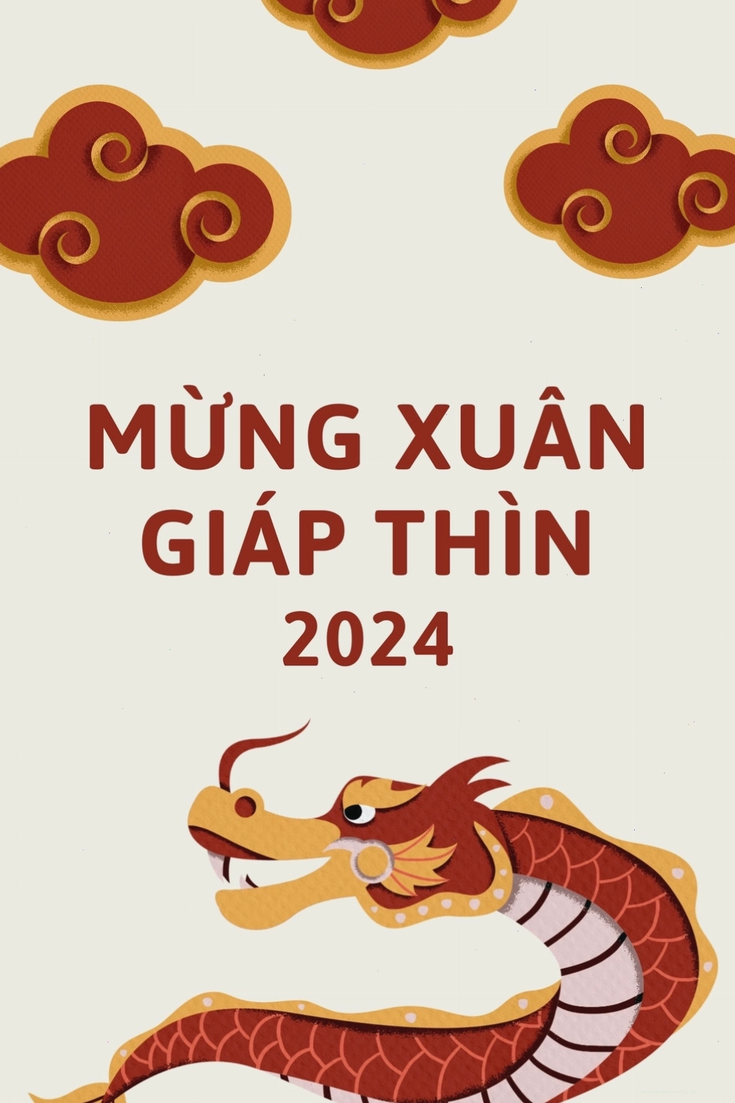Đỏ Vàng Màu Kem Hình minh họa Thiệp Tết nguyên đán