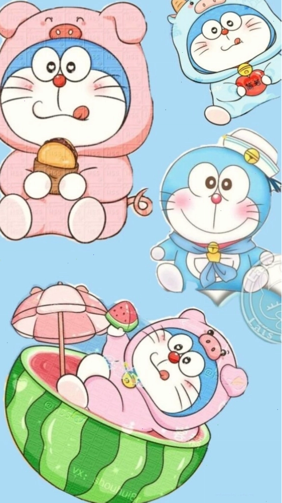 Doraemon và nhóm bạn chibi tắm mát trong dưa hấu