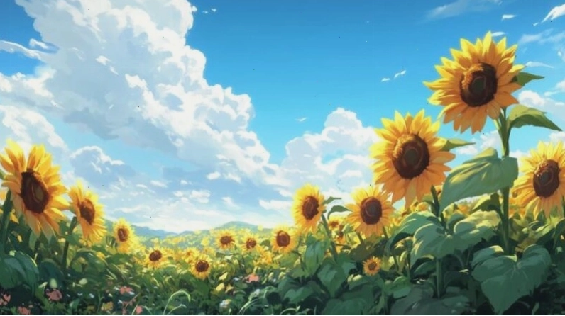 Hình ảnh hoa hướng dương anime với phong cách vẽ độc đáo