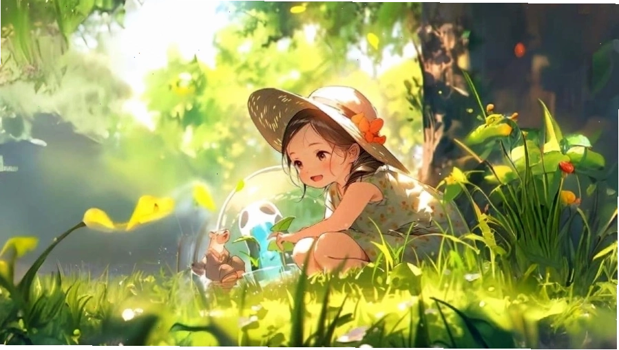 Hình nền anime nữ với hiệu ứng ánh sáng ấn tượng