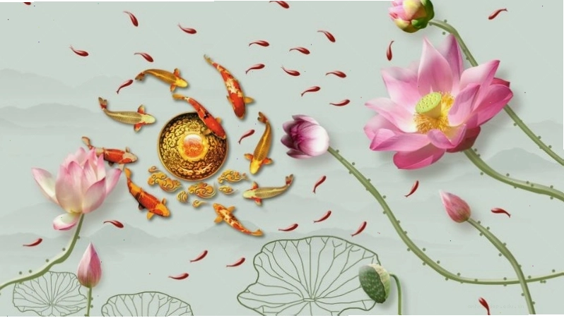 Hình nền cá chép hóa rồng uy nghi trên nền nước