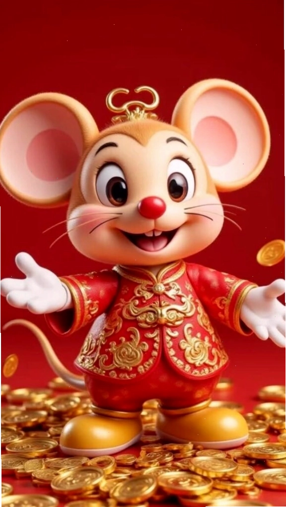 Hình nền chuột Tý chibi đón lộc đầu xuân