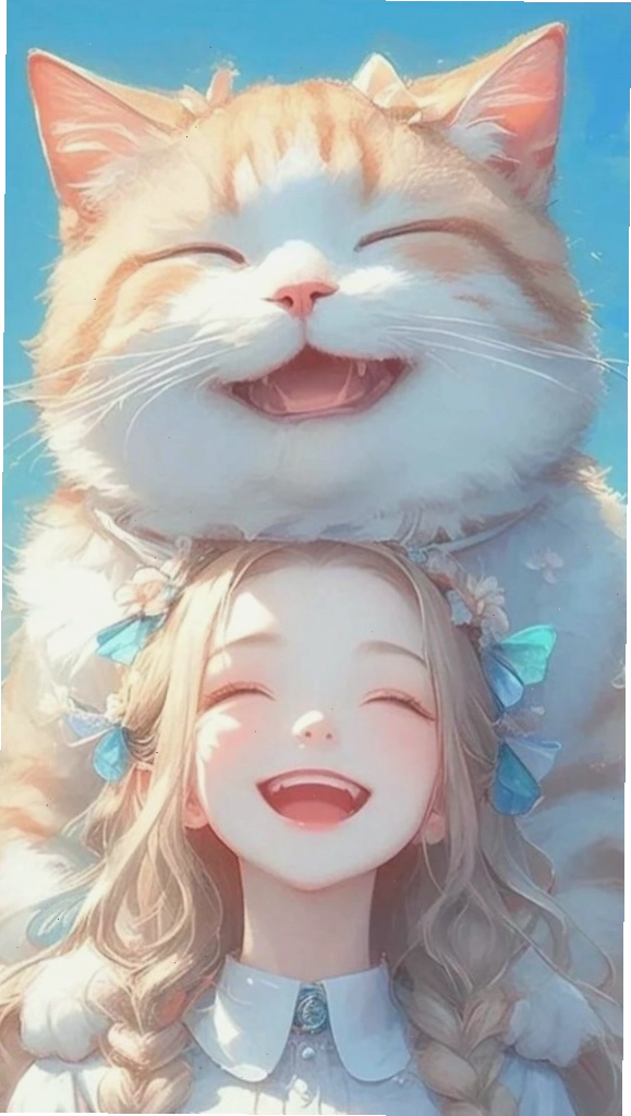 Hình nền cô gái đội mèo cam cười tươi