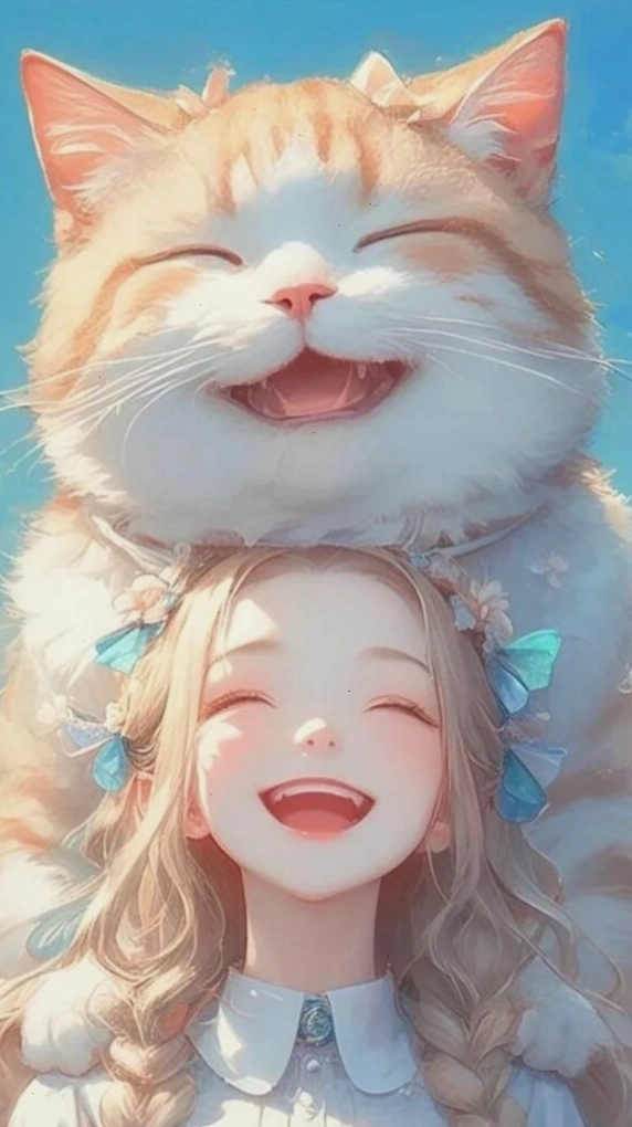 Hình nền cô gái đội mèo cam cười tươi, năng động