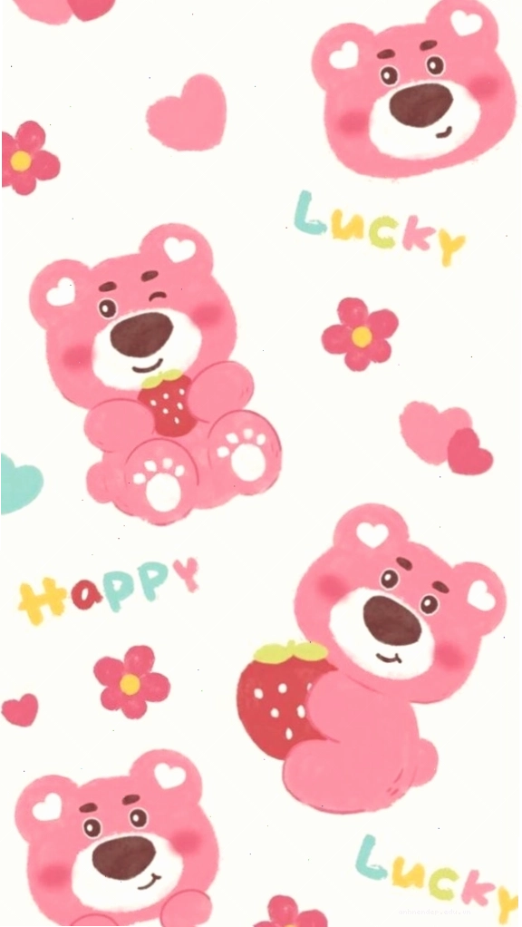 Hình nền điện thoại gấu dâu với họa tiết hồng dễ thương, tạo điểm nhấn sinh động