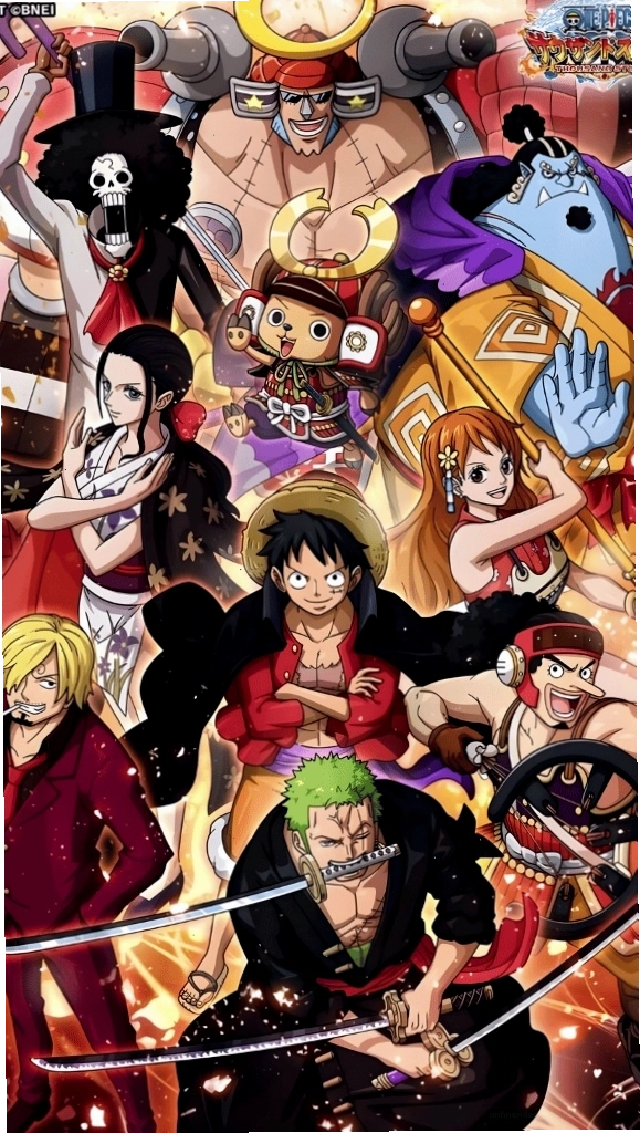Hình nền điện thoại One Piece với các nhân vật mạnh mẽ